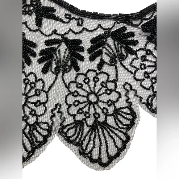 Vintage Black Beaded Mesh Floral Design Bolero Collar Shaw Belt Multi-way Piece - Picture 16 of 16
